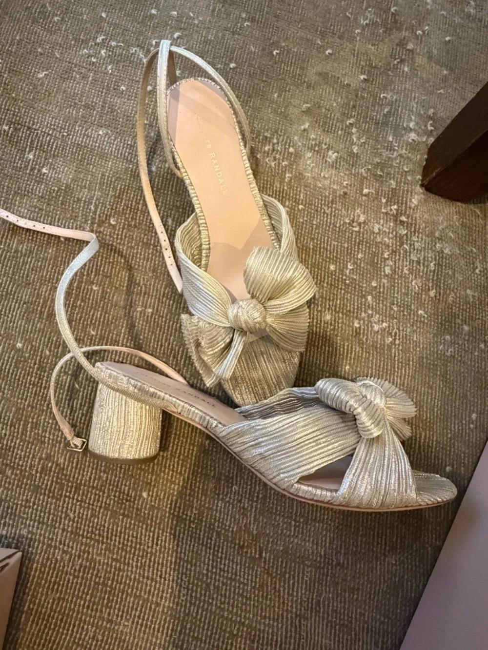 Loeffler Randall Metallic Knot Slingback Heels in Champagne